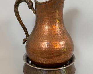 Ottoman Empire Style Hammered Copper Pitcher And Basin