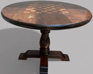 Vintage Provincial Style Knotty Pine Turned Pedestal Games Table