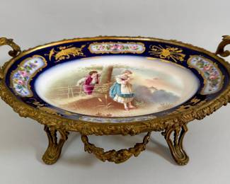 Sevres Style Porcelain And Gilt Metal Centerpiece, Late 19th/Early 20th Century