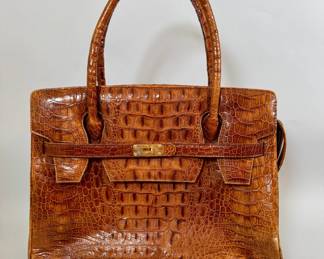 Birkin Style Brown Italian Leather Faux Crocodile Shoulder Bag Made By Lionheart