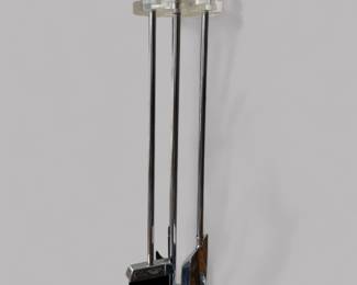 Lucite And Chrome Modernist Three Piece Fireplace Set