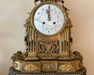 Lepaute Du Roy, Paris French Ormolu Mantle Clock Mounted On Gray-Blue Marble, 19th Century