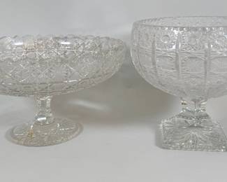 Two Midcentury Persian Cut Crystal Footed Serving Bowls: A Compote And A Fruit Bowl