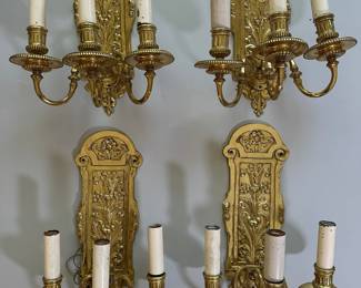 Set Of Brass Three Arm Sconces (4)