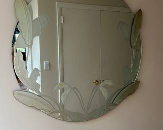 1980s Round Water Lily Mirror