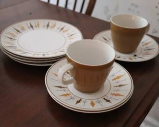 MIKASA CERA-STONE "COMPASS" RETRO Dessert Plates and Cups & Saucers
