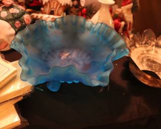 Vintage Westmoreland Blue Satin Glass Footed Candy Dish