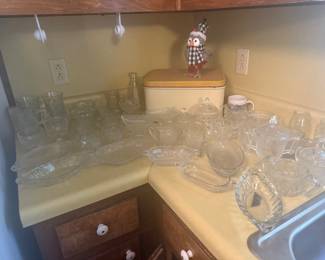 Glassware & Vintage Metal Bread Box