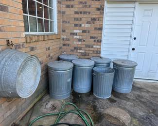Galvanized, trash cans, and wash buckets