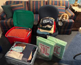 More fabrics and supplies. The little sheltie is a toy!