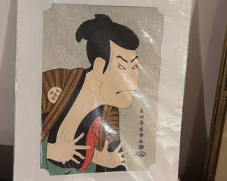 Wood Block Print titled "Kabuki Actor Otani Oniji by Toshusai Sharaku from the play " The Colored Reins"