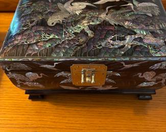 Japanese inlaid jewelry box..key and lock at check out.