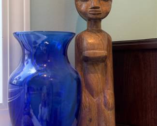 Cobalt Blue Vase and Liberian wood carved lady