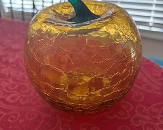 Blenko Crackle Glass Hand Blown Pumpkin