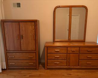 1980's Oak Broyhill Dresser and Wardrobe