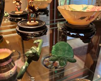 Lenox Bowl on stand, Iron Monkey, Alabaster green turtle,