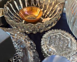 Beautiful crystal Bowls and Severing Dishes, trinket boxes and cake plates.