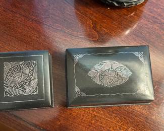 Silver Inlaid India Metal Trinket Boxes