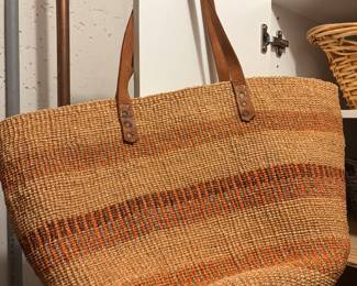 Woven bag from Africa with leather straps
