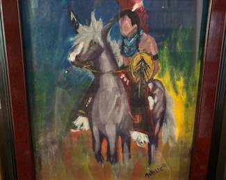 Painting depicting a Native American Rider - signed