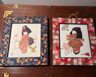 Wood Block framed w gold painting