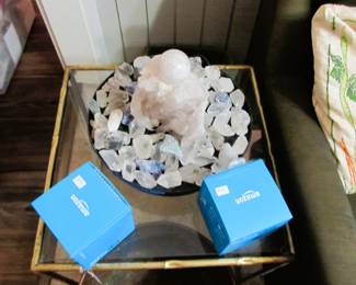 Incredible quartz crystal fountain, 2 Amazon echo dots