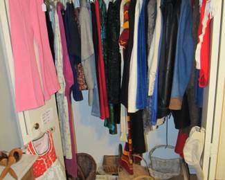 Assortment of vintage clothes and baskets