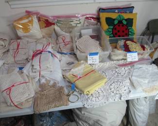 Nice selection of fine linens, lace, towels, curtains, vintage items, handmade items, quilts, blankets, throws, afghans, and more!