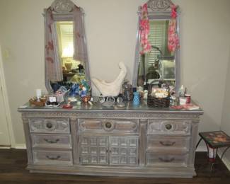Mid-century dresser and 2 mirrors (professionally updated finish)