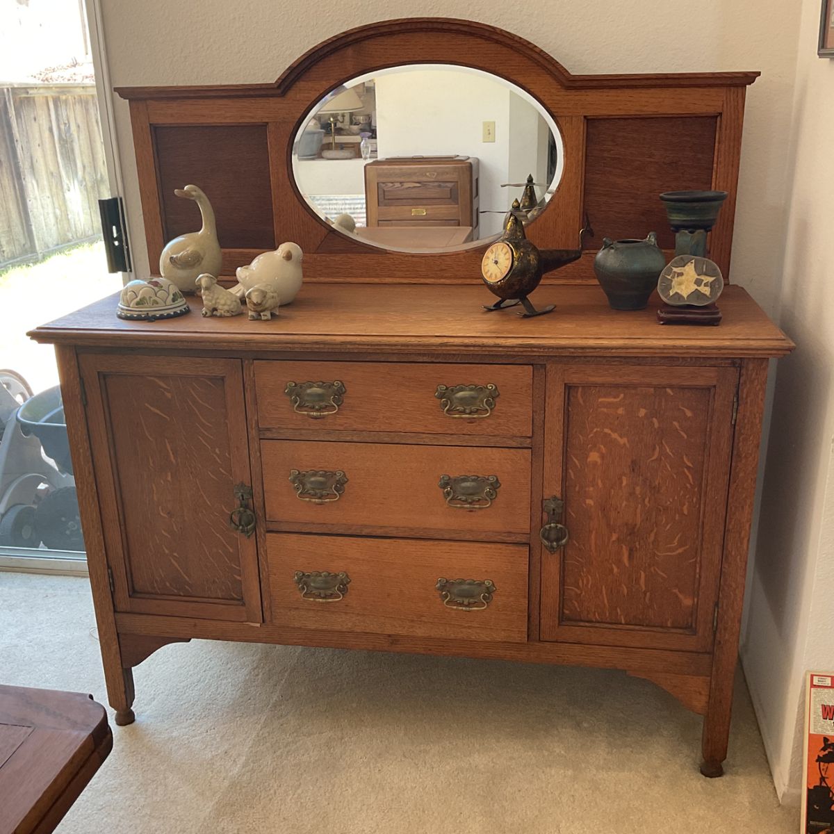 Oak Buffet with oval beveled mirror