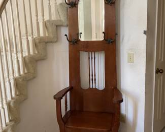 Hall tree seat lifts up for storage is very tall!
