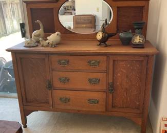 Oak Buffet with oval beveled mirror