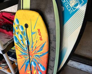 Boogie boards, two Body Glove and others