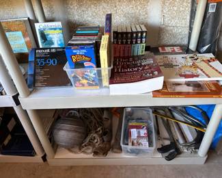 Rope and big ball, saws, VHS tapes,