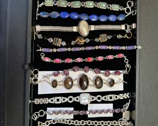 Sterling with stones bracelets from mother of pearl to lapiz, purpurite to ruby