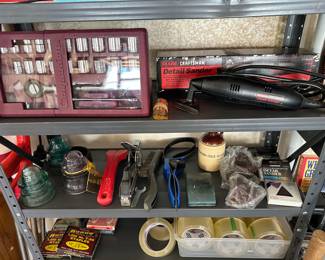 Insulators, tape, socket set, Craftsman detail Sander