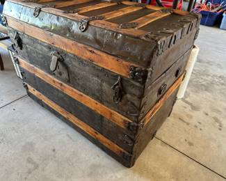 Flat top wood and metal chest