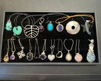 Assorted necklaces with chains hidden most sterling and stones