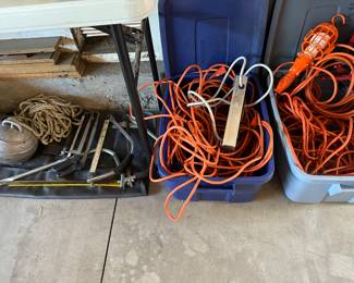 Saws, Extension cords, hanging light, starter cables