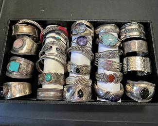 Sterling with onyx, turquoise , paua shell, rose quartz, etc. cuff Bracelets