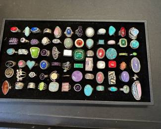 Sterling rings with turquoise, lapiz, coral, amethyst, citrine , moonstone, peridot, rhodochrosite, spiny oyster, etc. stones