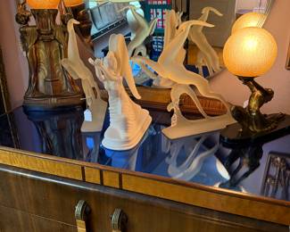 Deco Plaster Double Figure Lamp, Austin Productions Gazelles, and Art Deco Figural Lamp