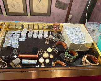 9k-10k-14k Cufflinks, Morgan Silver Dollars, Peace Silver Dollars, Walking Liberty Coins, Eisenhower Silver Dollar Coins, Franklin 1/2 Dollar Coins, Pat Areias Belts, and Concho Belt, and Champion Iron Toy