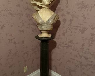 Veiled Female Bust by Pieter Barranti on a 3 Part Marble Column As Is