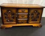 Japan made wooden nine drawer swing door organizer, tea caddy/collectible box