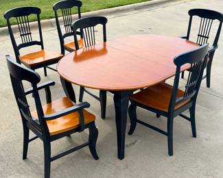 bassett company solid, maple dining table with six chairs and 2 foot leaf insert