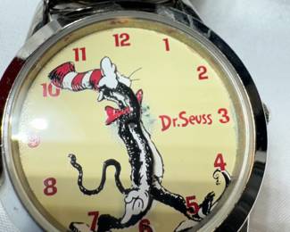 rare stainless steel flex band, Dr. Seuss cat in a hat watch