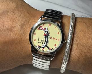 rare stainless steel flex band, Dr. Seuss cat in a hat watch