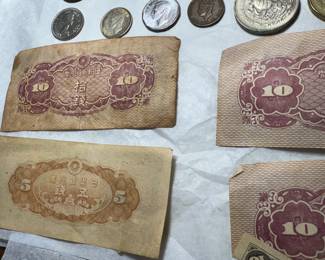 mostly pre-1964 coin and currency collection, some large denomination Mexican currency