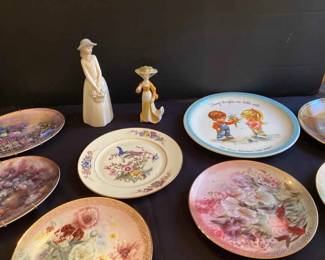 Collectible Plates And Two Women Figurines